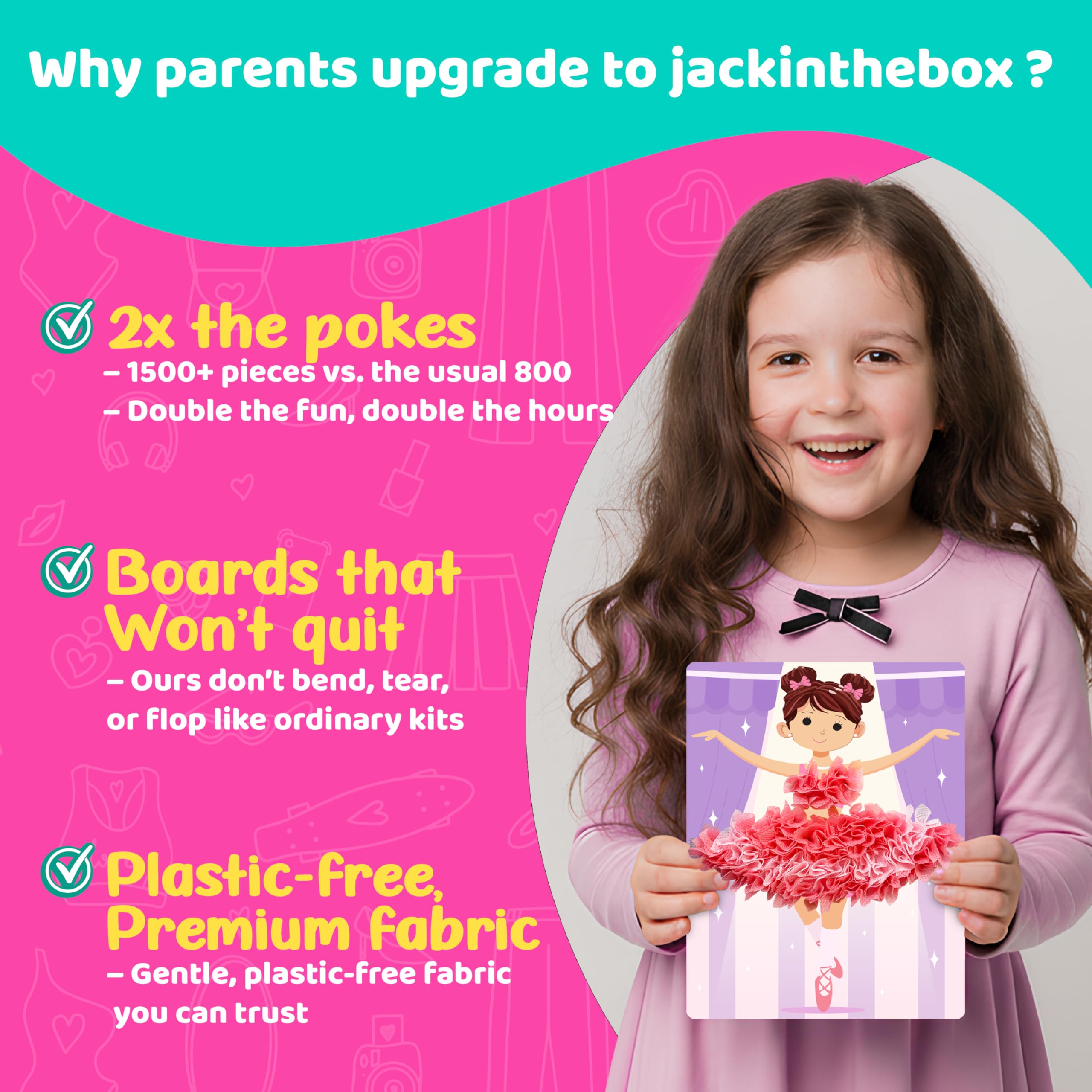 jackinthebox Poke Poke Art fabric squares—vibrant pieces for creative layouts.