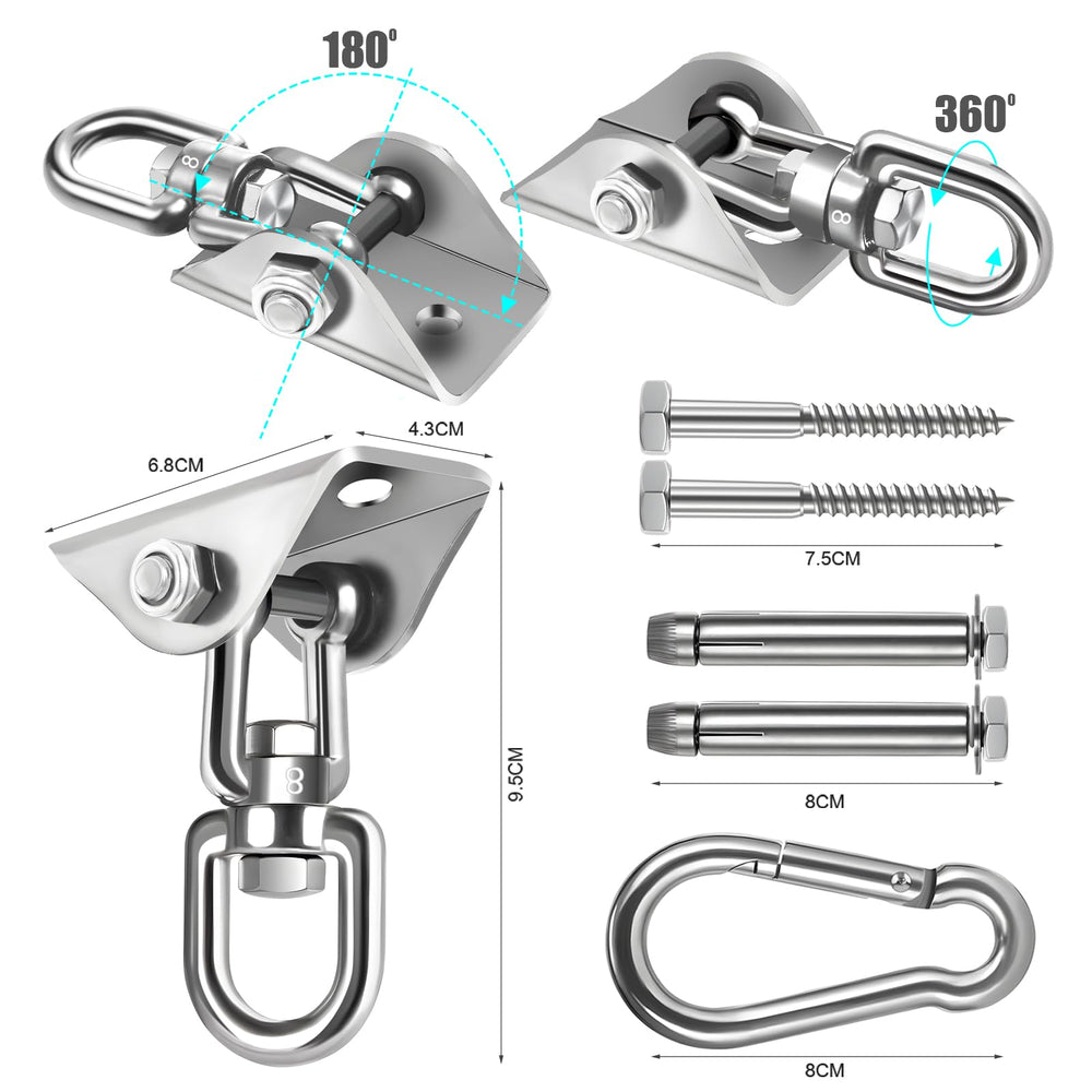 Jacnitad hammock hanging kit on ceiling showing mounting holes for easy mounting