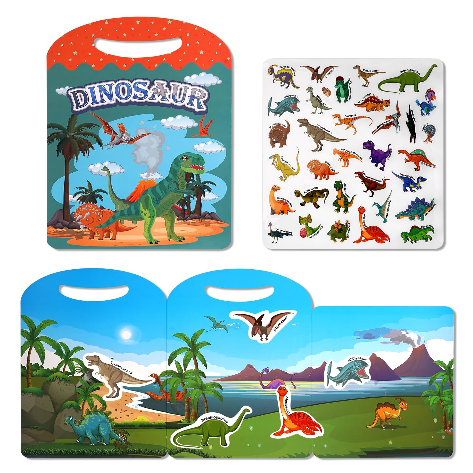 Jactales dinosaur sticker book open for imaginative play on the go.
