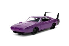 Jada Big Time Muscle 1969 Dodge Charger Daytona purple for display on a collector shelf.
