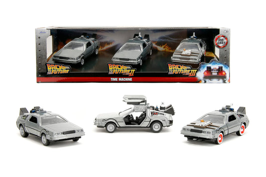 Jada Back to The Future Time Machine 1:32 front view die-cast model for display.