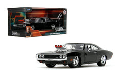 Jada Die-Cast Fast & Furious 1970 Dodge Charger detail highlights authentic exterior for display and collection.