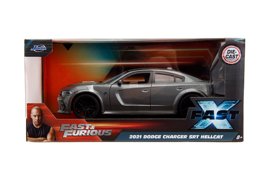 Jada Dom's Charger die-cast with open hood showing engine details for collectors