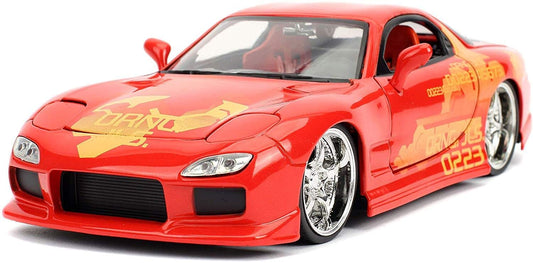 Jada Fast and Furious orange JLS Mazda RX-7 front view die-cast for display