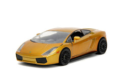 Jada Gold Lamborghini Gallardo with open hood, detailed exterior for collectors