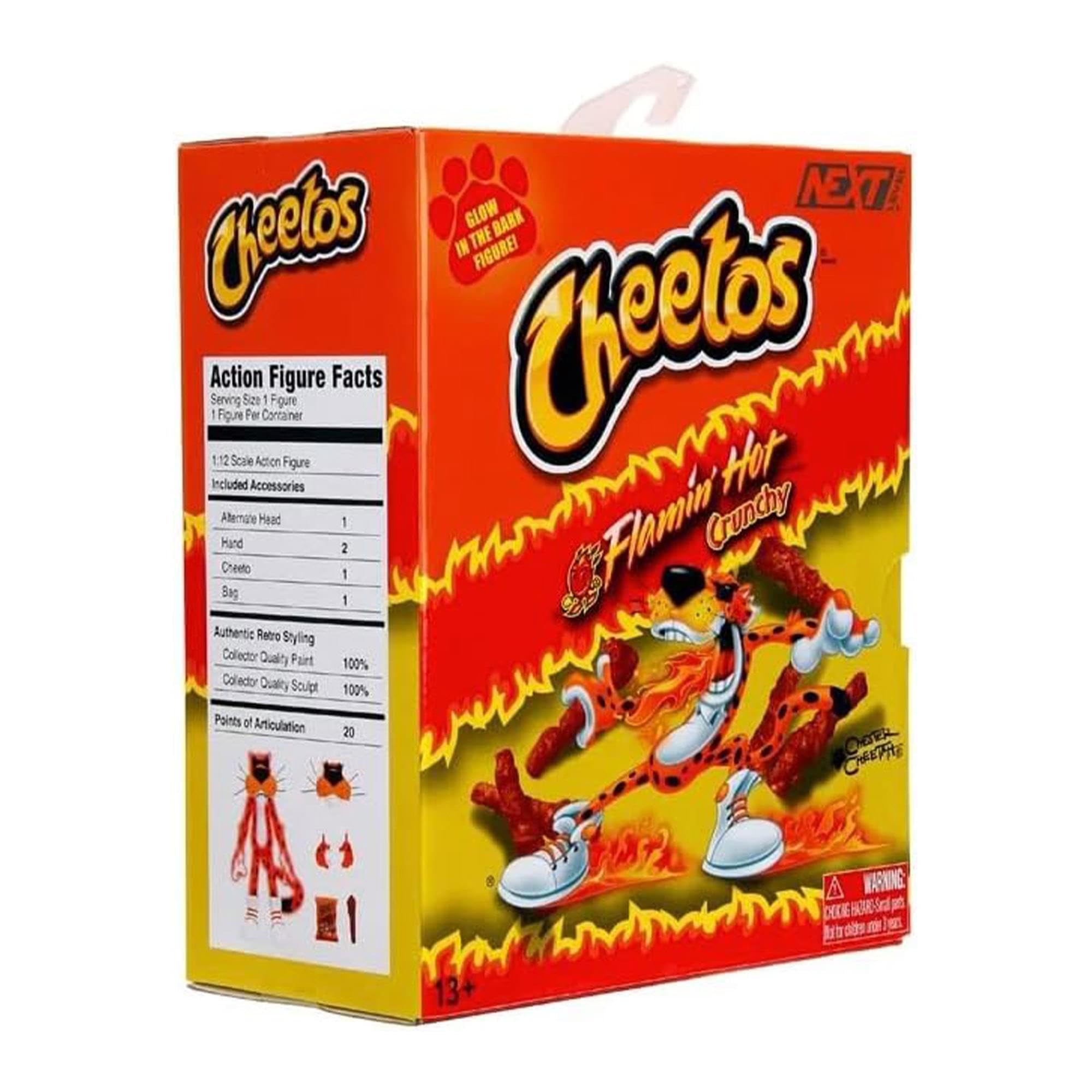 Glow-in-the-dark Chester Cheetah figure shines on display shelves.