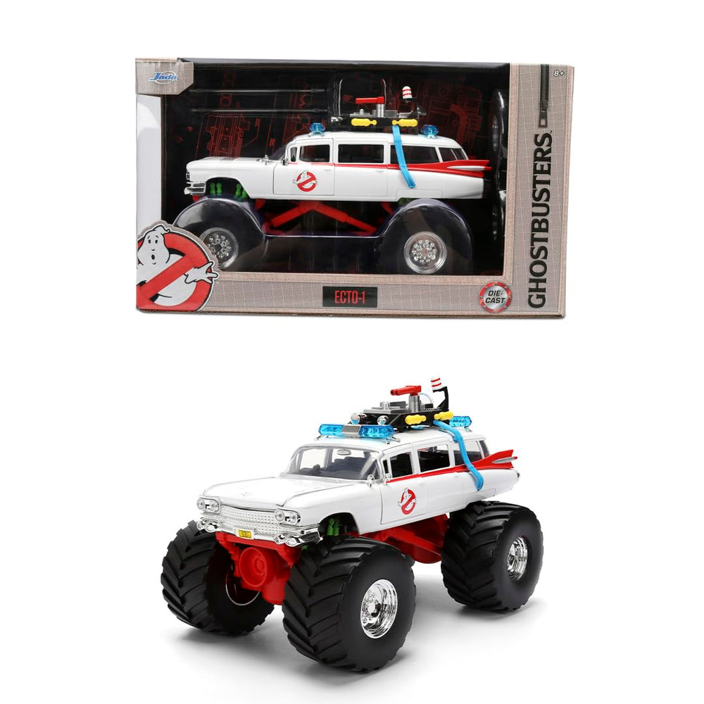Jada Ghostbusters Ecto-1 front view display-ready with bold branding