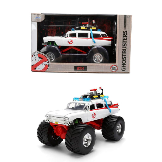 Jada Ghostbusters Ecto-1 front view display-ready with bold branding