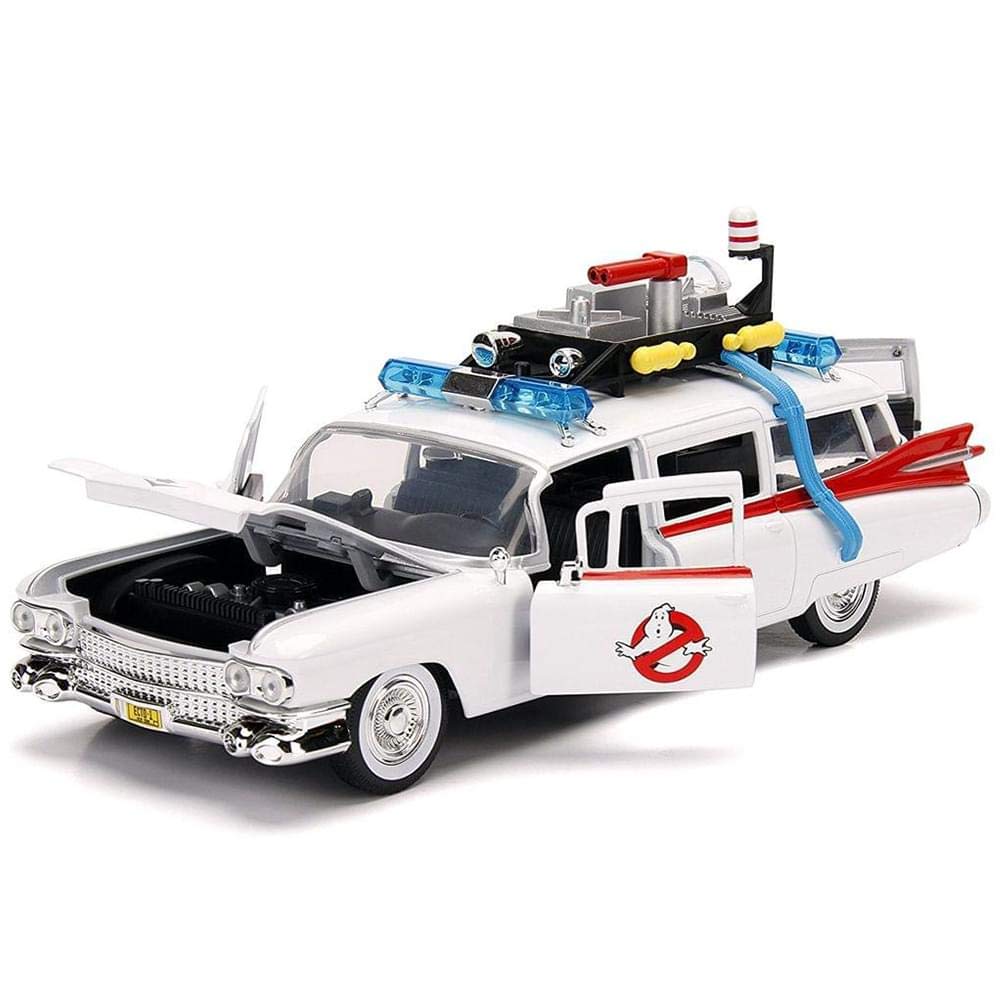 Jada Ghostbusters ECTO-1 white 1:24 scale front view showing licensed detailing for display