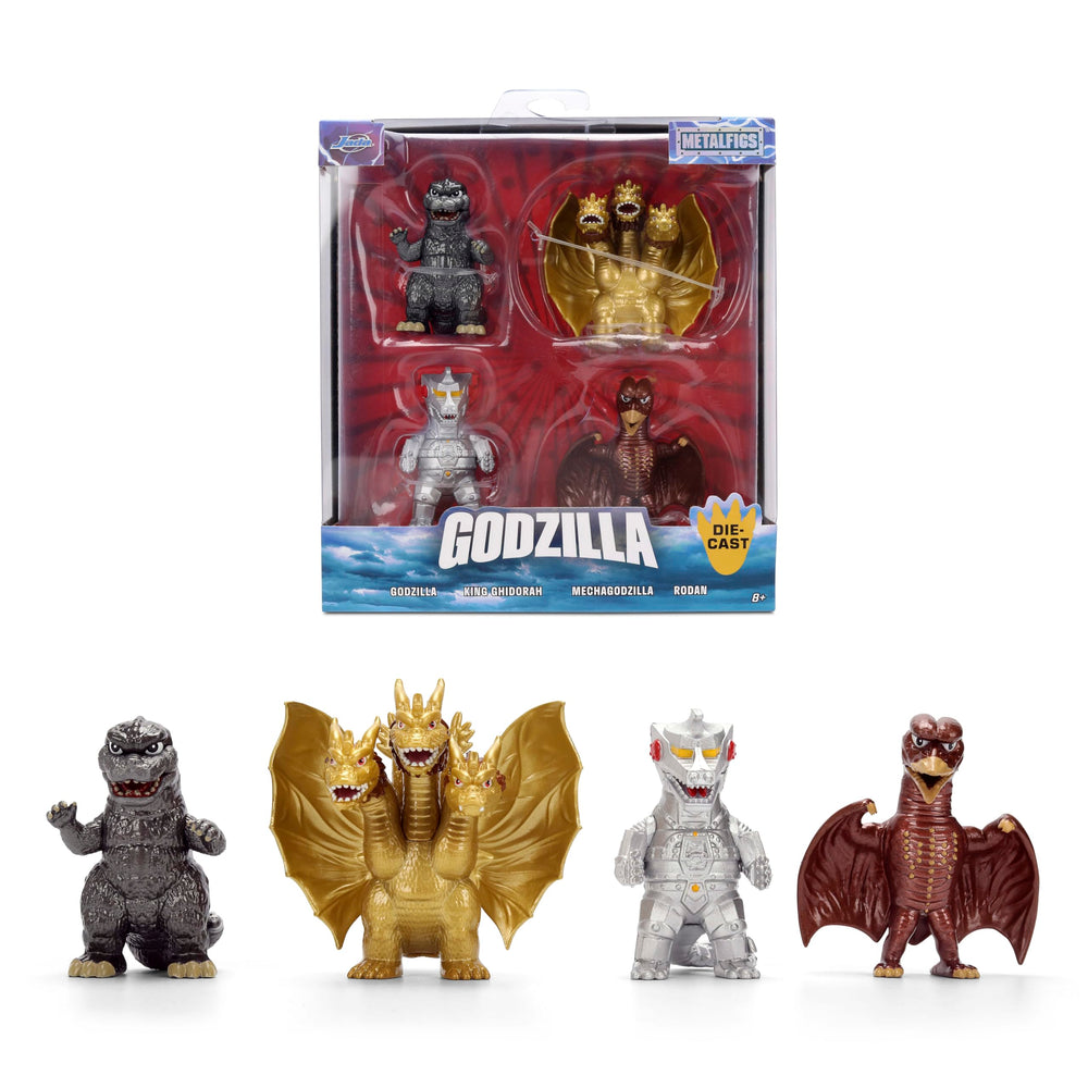 Jada Godzilla Metalfigs 4-Pack front view shows durable die-cast display piece