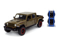 Jada Just Trucks 2020 Jeep Gladiator brown die-cast with tire rack, perfect for display.