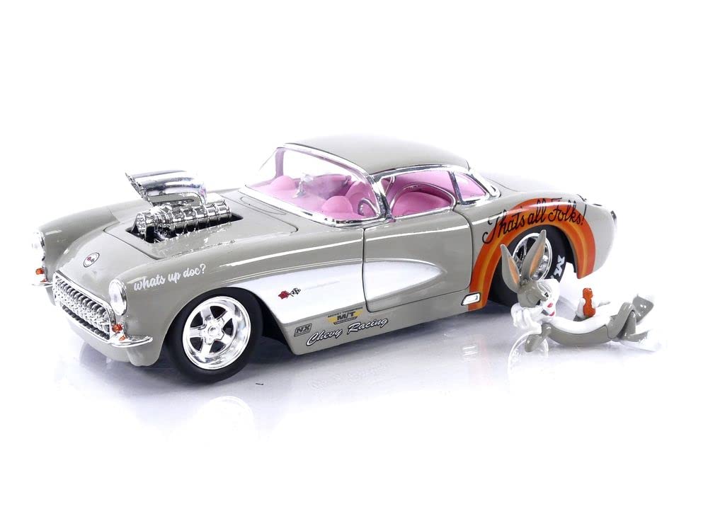 Jada Looney Tunes 1957 Corvette die-cast car front view for display and collection