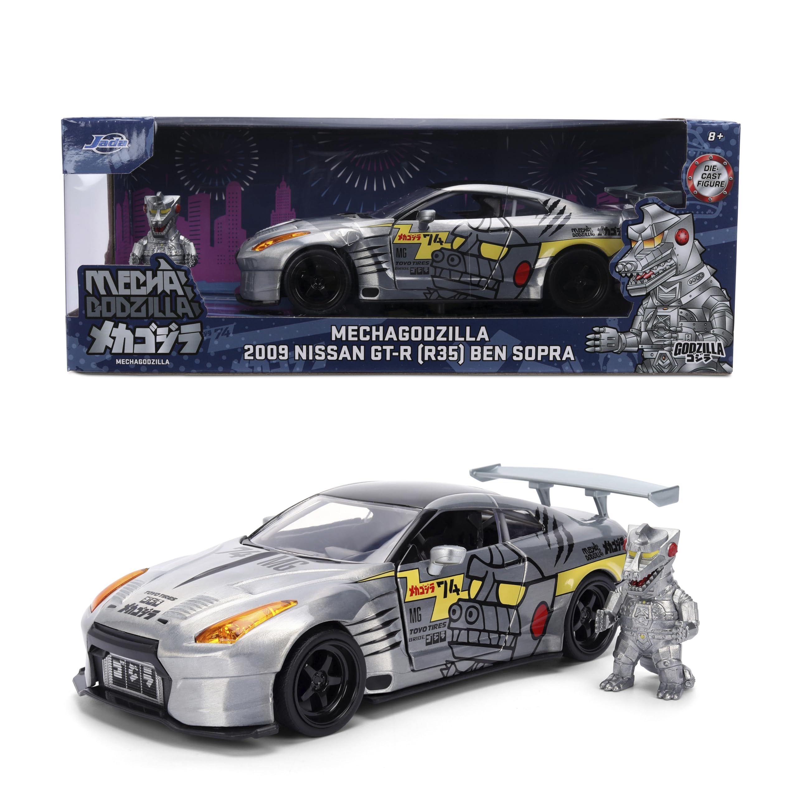 Jada Mechagodzilla GT-R35 Ben Sopra front view for display and appreciation