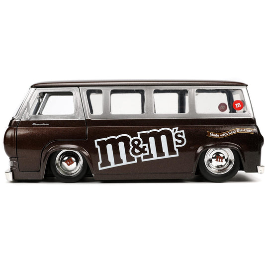 Jada M&M's 1965 Ford Econoline with red M&M figure for interactive display.