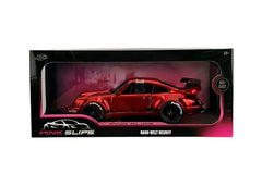 Jada Pink Slips Porsche RWB 964 side view reveals sleek silhouette and vibrant finish for collection.