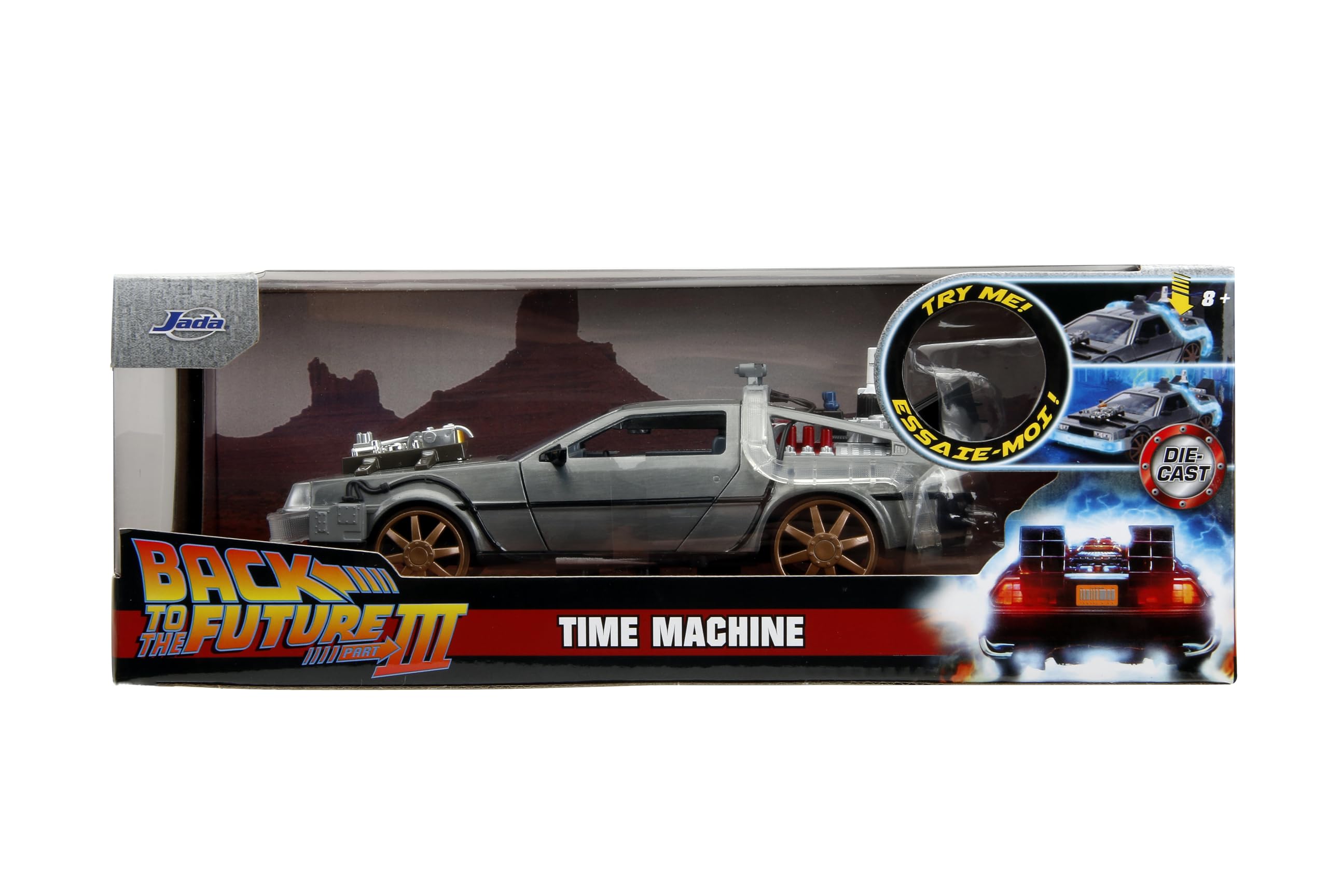 Jada Die-Cast display model of the time machine makes a strong collectible centerpiece.