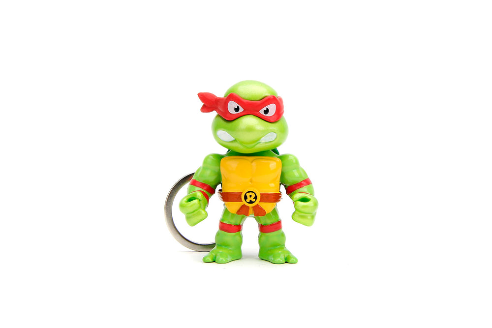Jada TMNT 2.5-inch Metalfigs keychain set showing built-in accessory