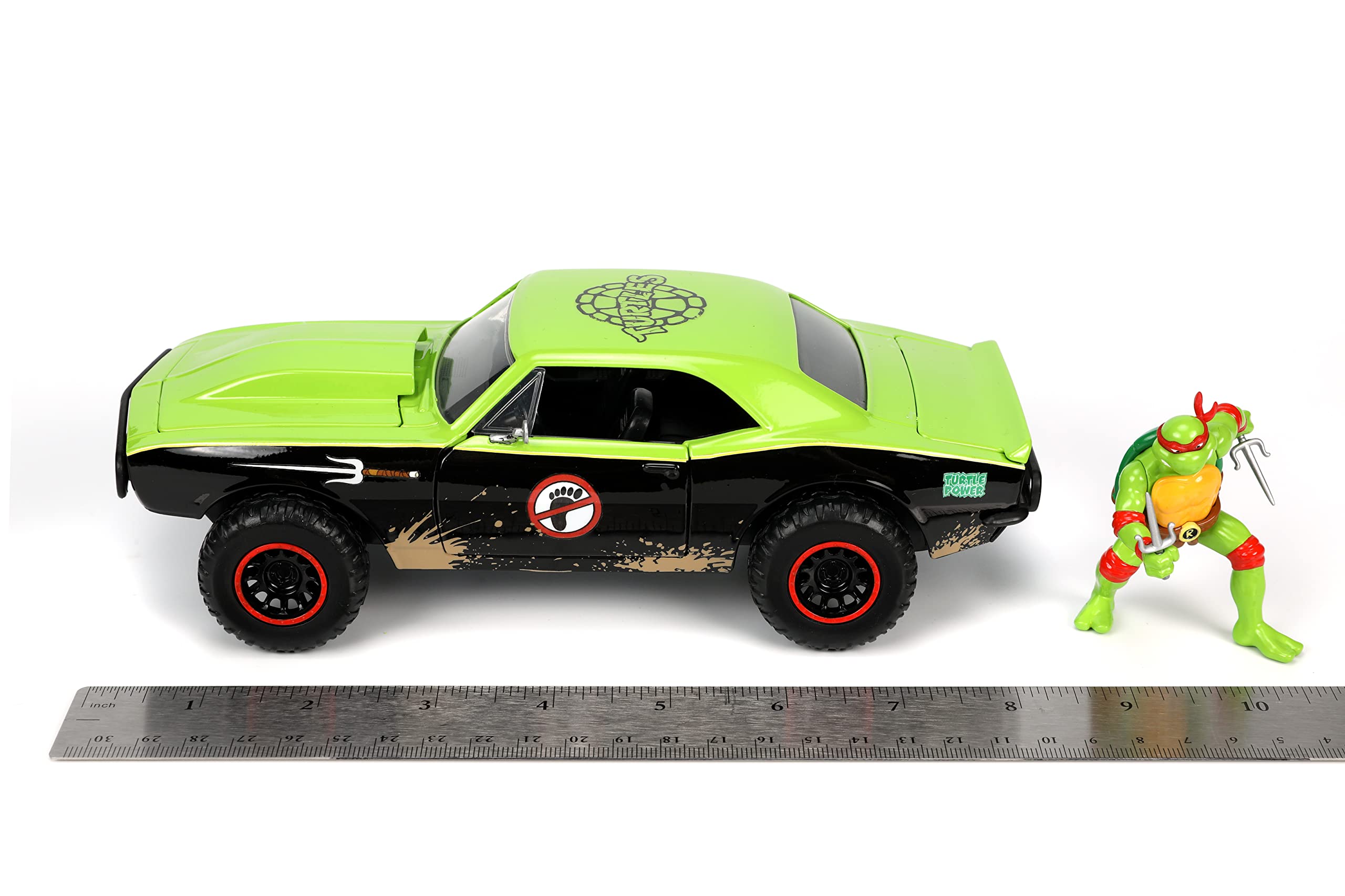 Jada TMNT logos and decals on licensed vehicle boost authenticity.