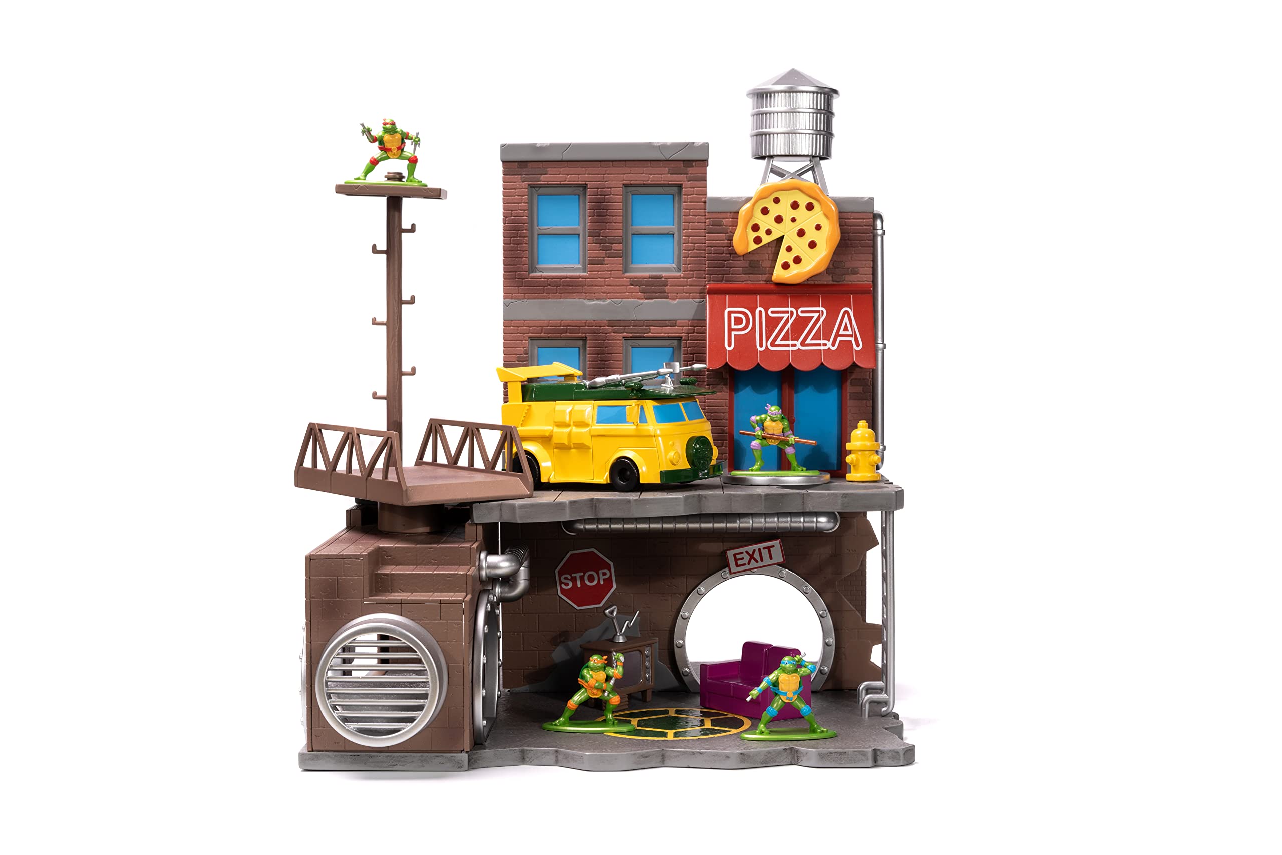 Jada TMNT pizza shop detail enhances realism for collectors.