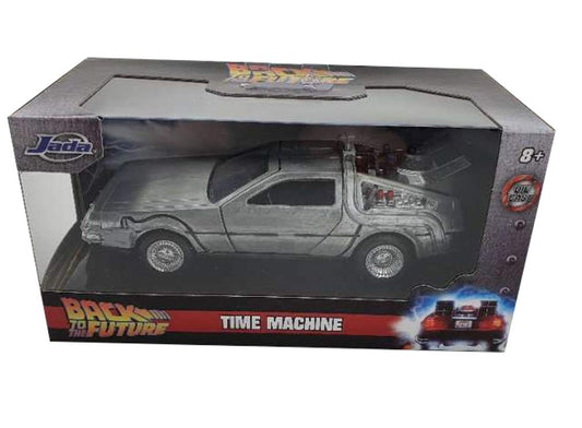 Jada Toys Delorean DMC Time Machine 1:32 die-cast model showcasing iconic design for display.