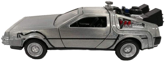 Jada Toys Delorean DMC Time Machine detailed paint job highlighting authentic look for collectors.