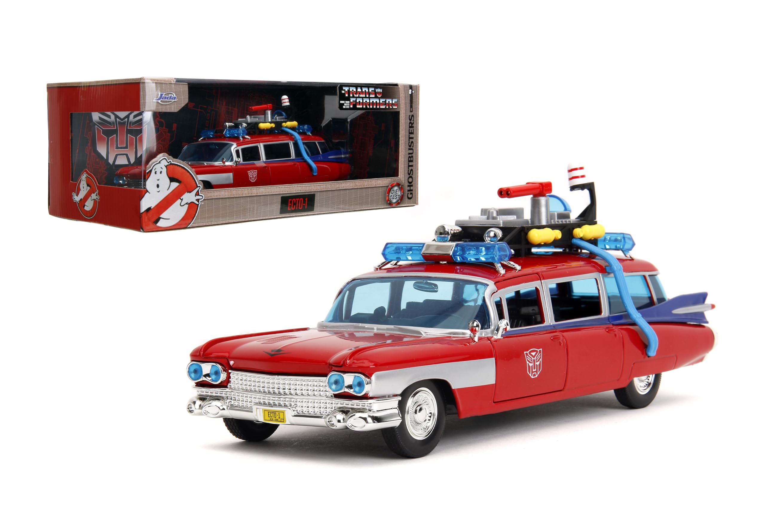 Jada Toys Ecto-1 Mashup displayed on a shelf boosts collector showcase.