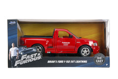 Jada Toys Brian's Ford F-150 SVT Lightning metallic red finish stands out on display