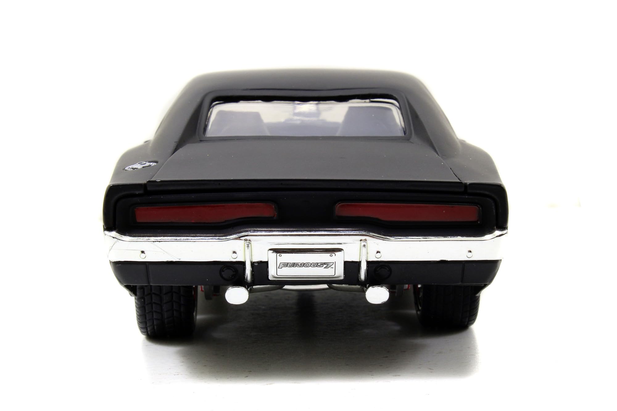 Jada Toys Furious 7 1970 Dodge Charger glossy black finish enhances premium look and shelf presence.