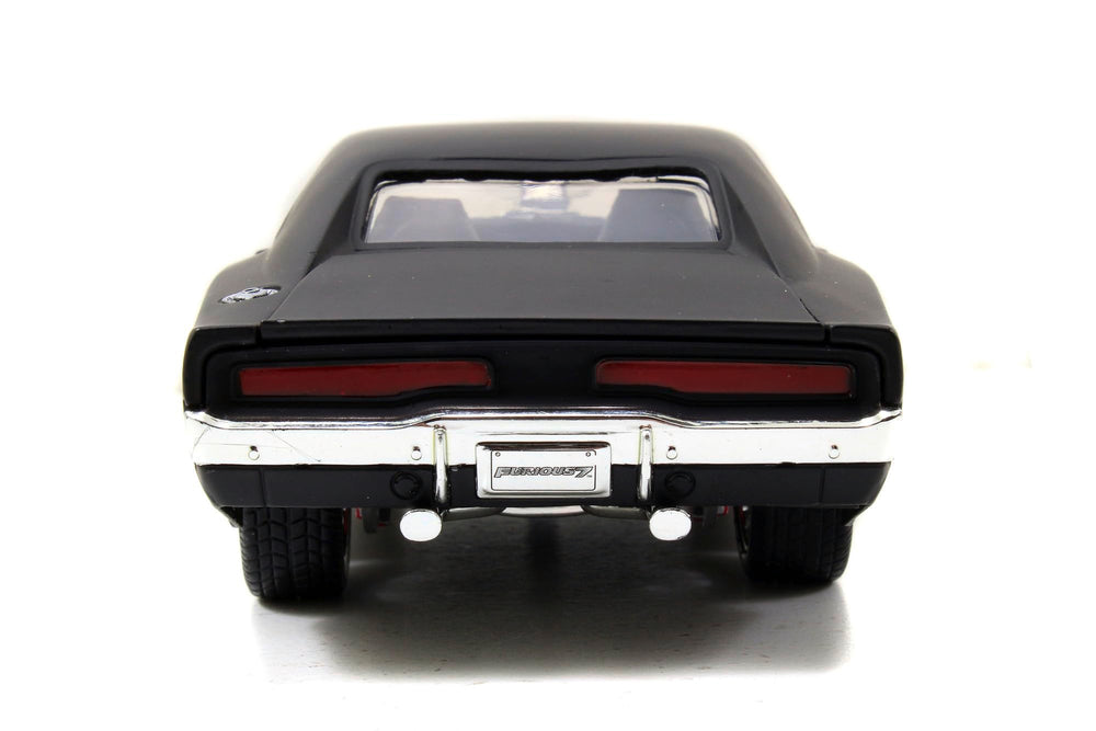 Jada Toys Furious 7 1970 Dodge Charger glossy black finish enhances premium look and shelf presence.