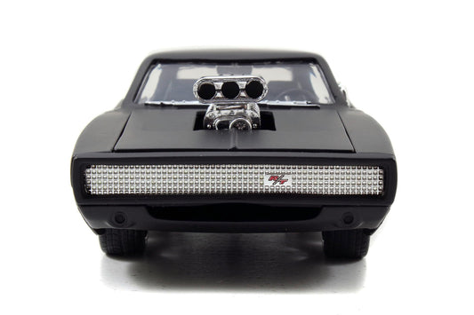 Jada Toys Furious 7 1970 Dodge Charger open hood highlights detailed engine bay realism for collectors.