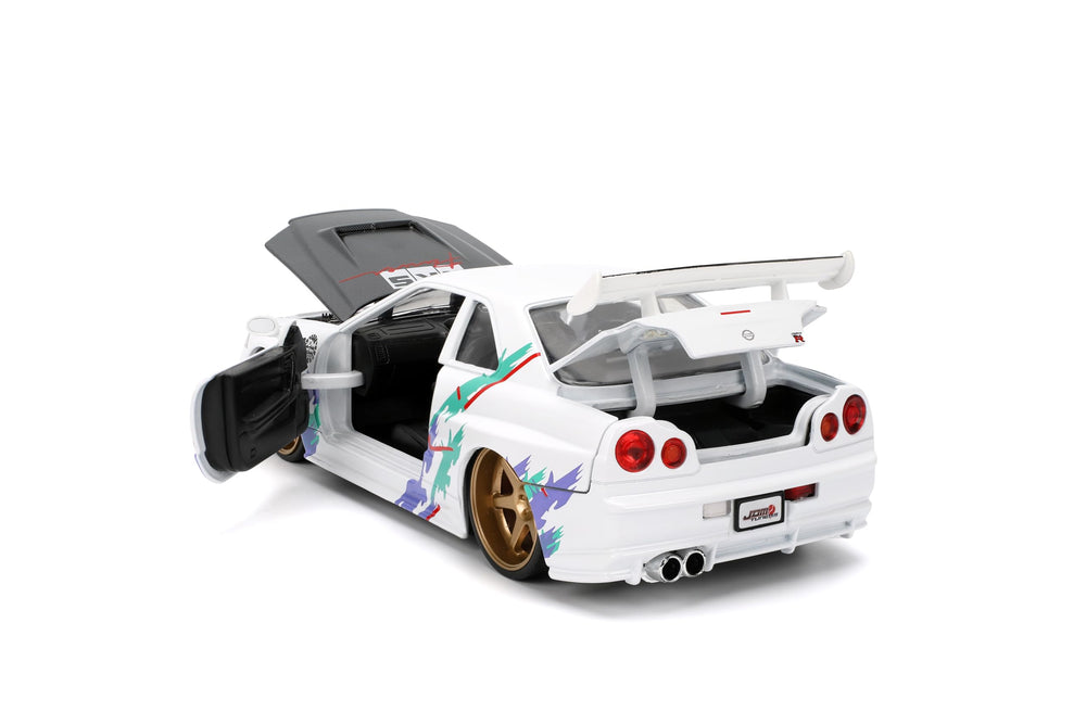 Jada Toys JDM Tuners Nissan Skyline GT-R R34 glossy white open hood detail