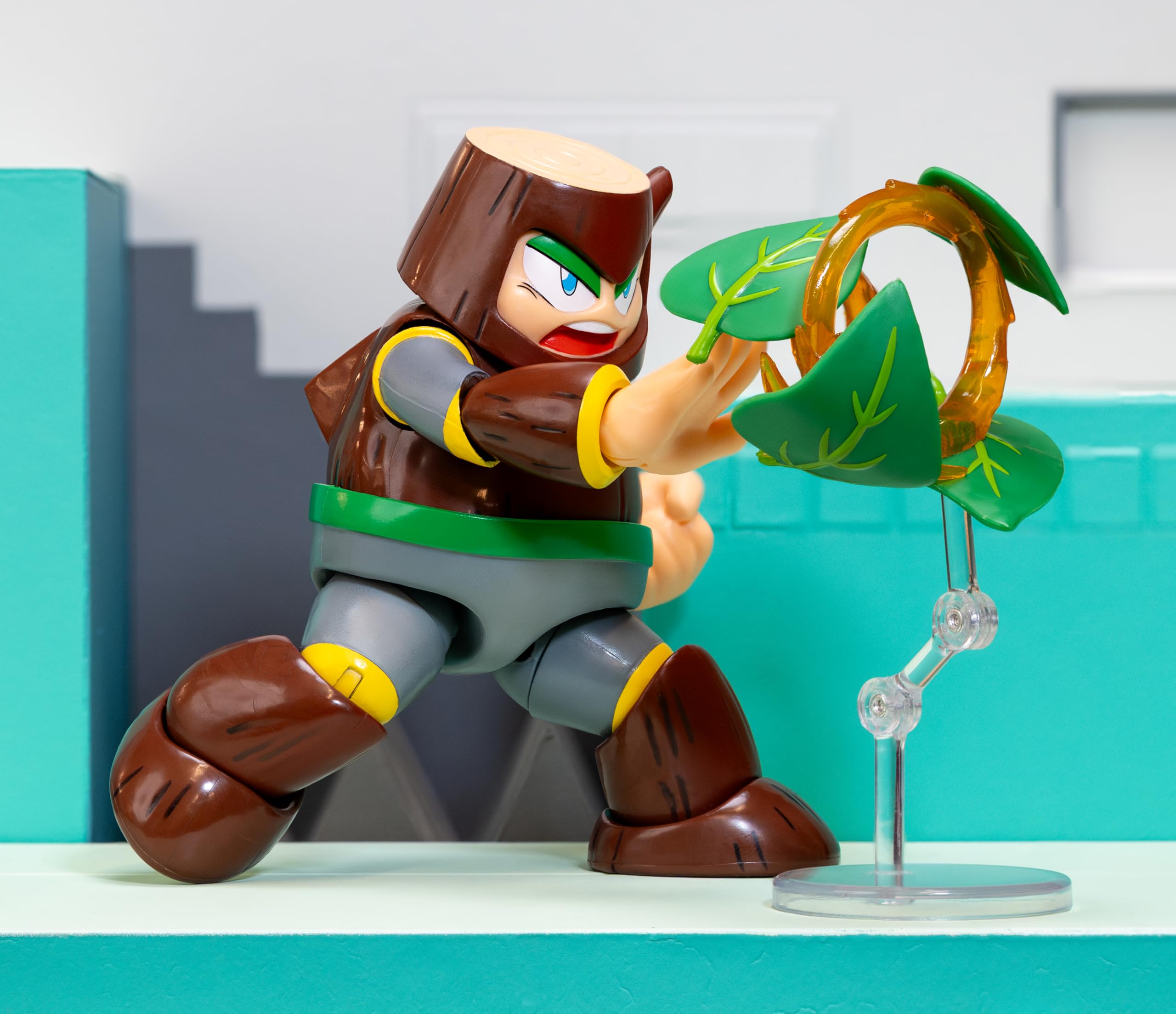 Battle-ready pose captures classic Mega Man boss aesthetics with Wood Man.