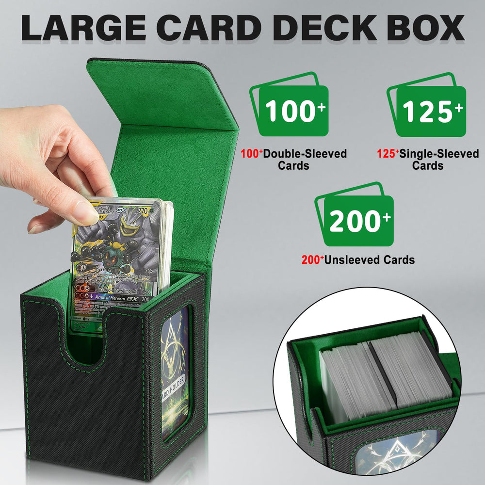 Jaffzora deck box capacity up to 100 double-sleeved cards for organized gameplay.