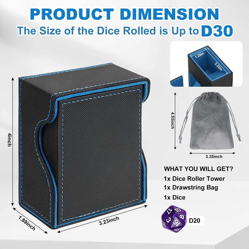 Jaffzora Dice Roller Tower with leather exterior protects dice during gaming.