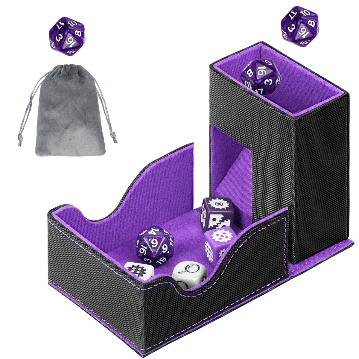 Jaffzora dice tower with magnetic closure for secure, portable gaming.