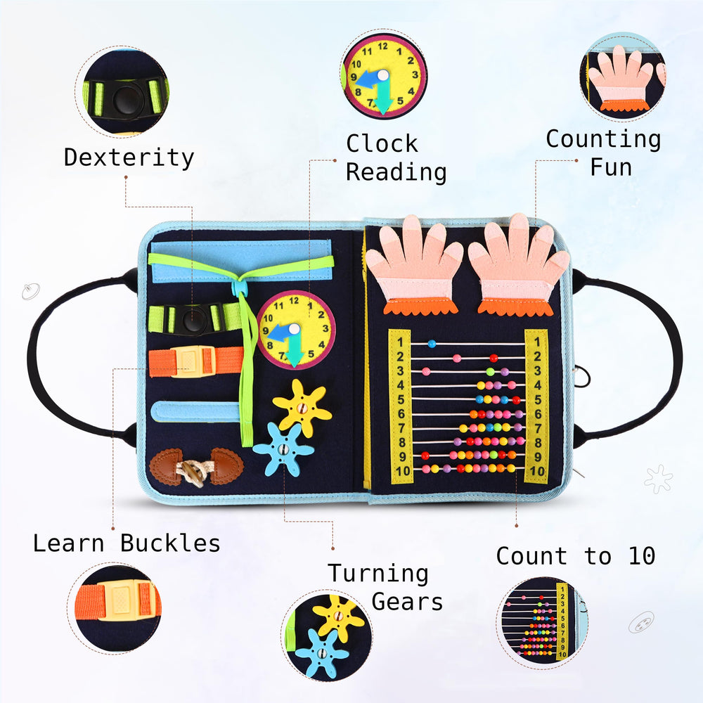JAGSYJOY Busy Book Toddlers Buttons fosters hand-eye coordination through easy fastenings.