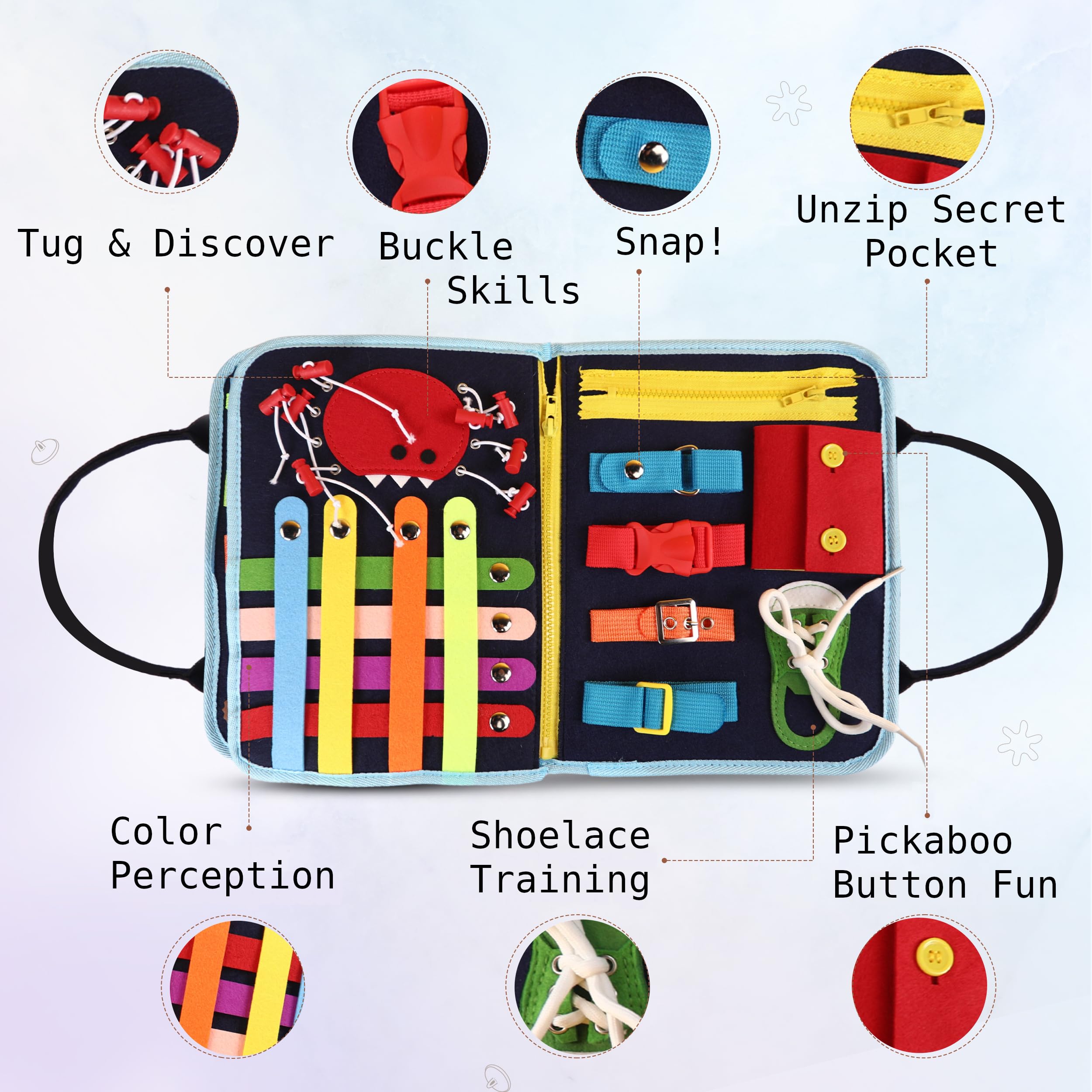JAGSYJOY Busy Book Toddlers Felt Fingers invites sensory exploration.
