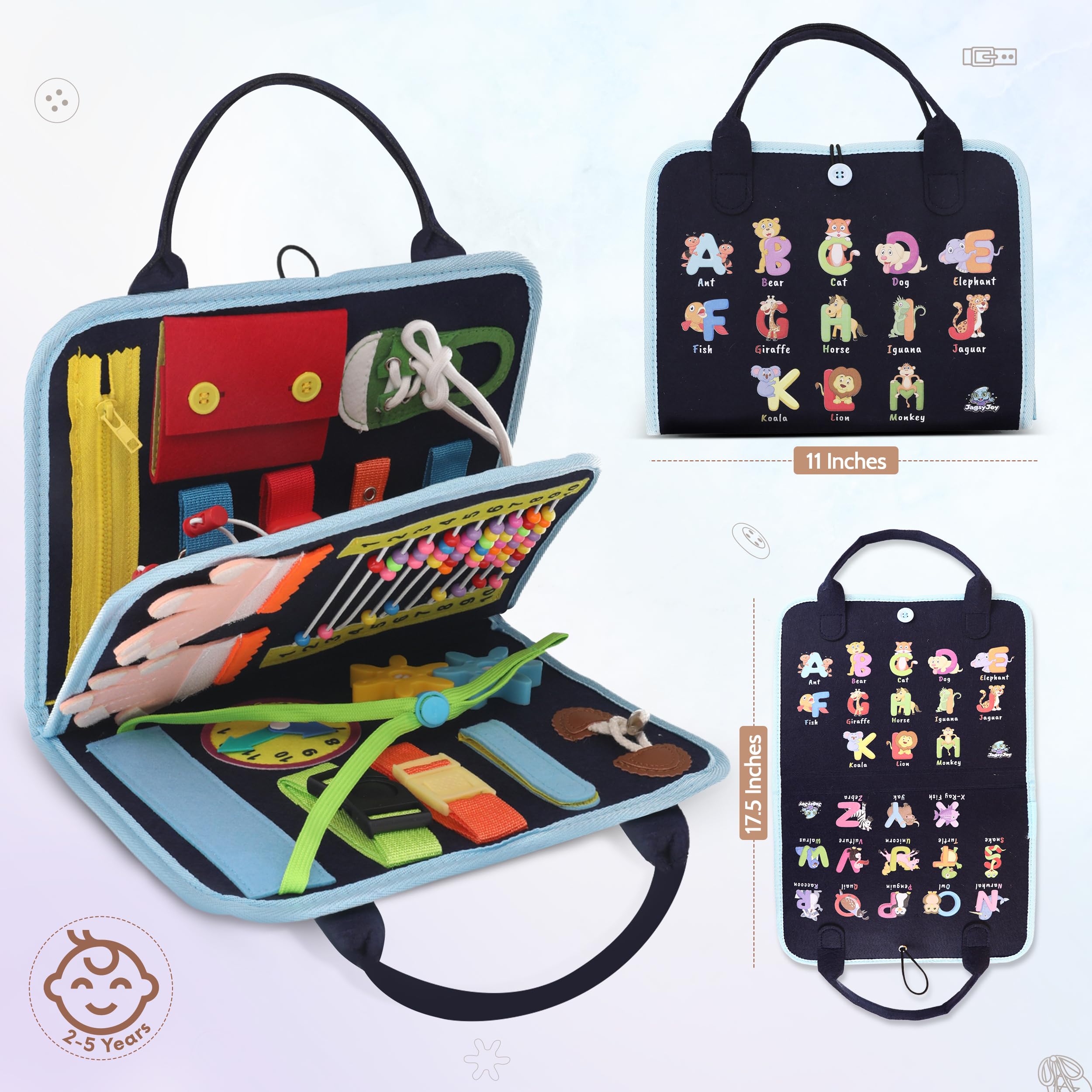 JAGSYJOY Busy Book Toddlers Zipper promotes dressing skills and independence.