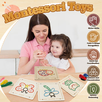 JAiiMen wooden lacing board with yarn colors for color recognition