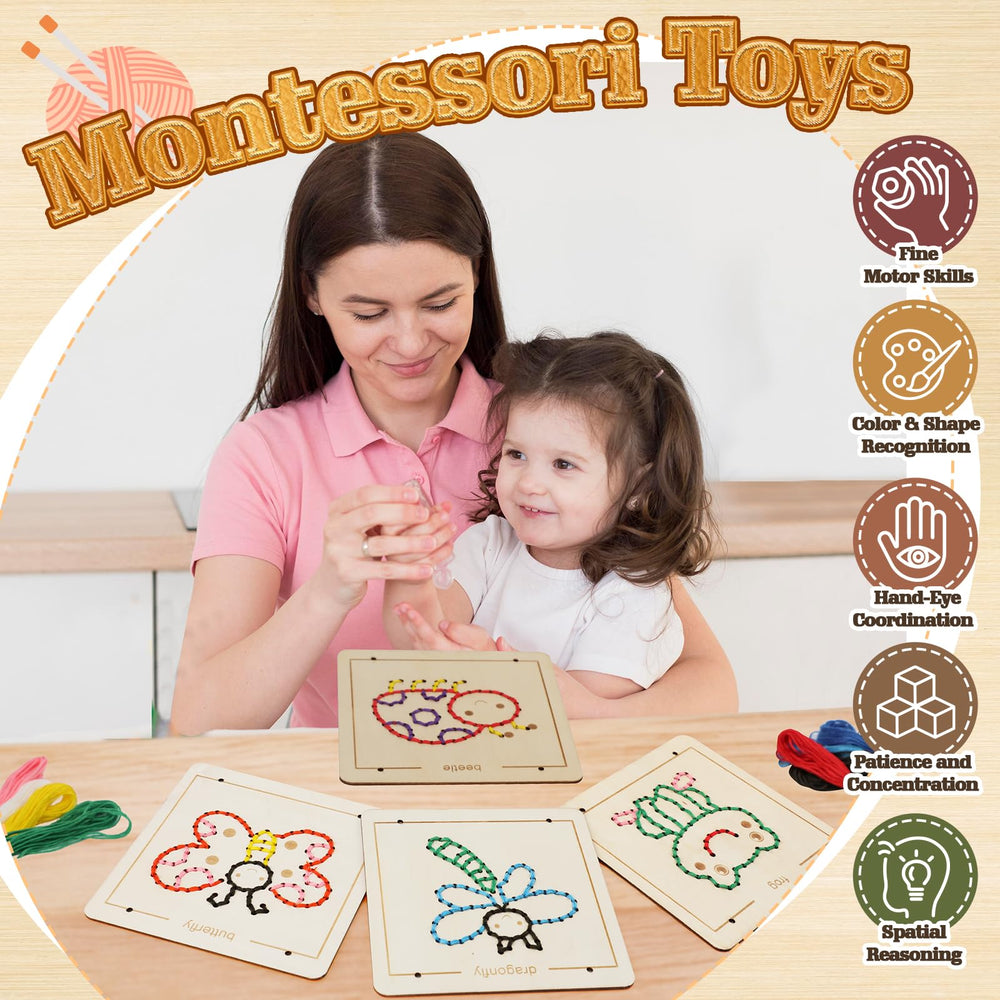 JAiiMen wooden lacing board with yarn colors for color recognition