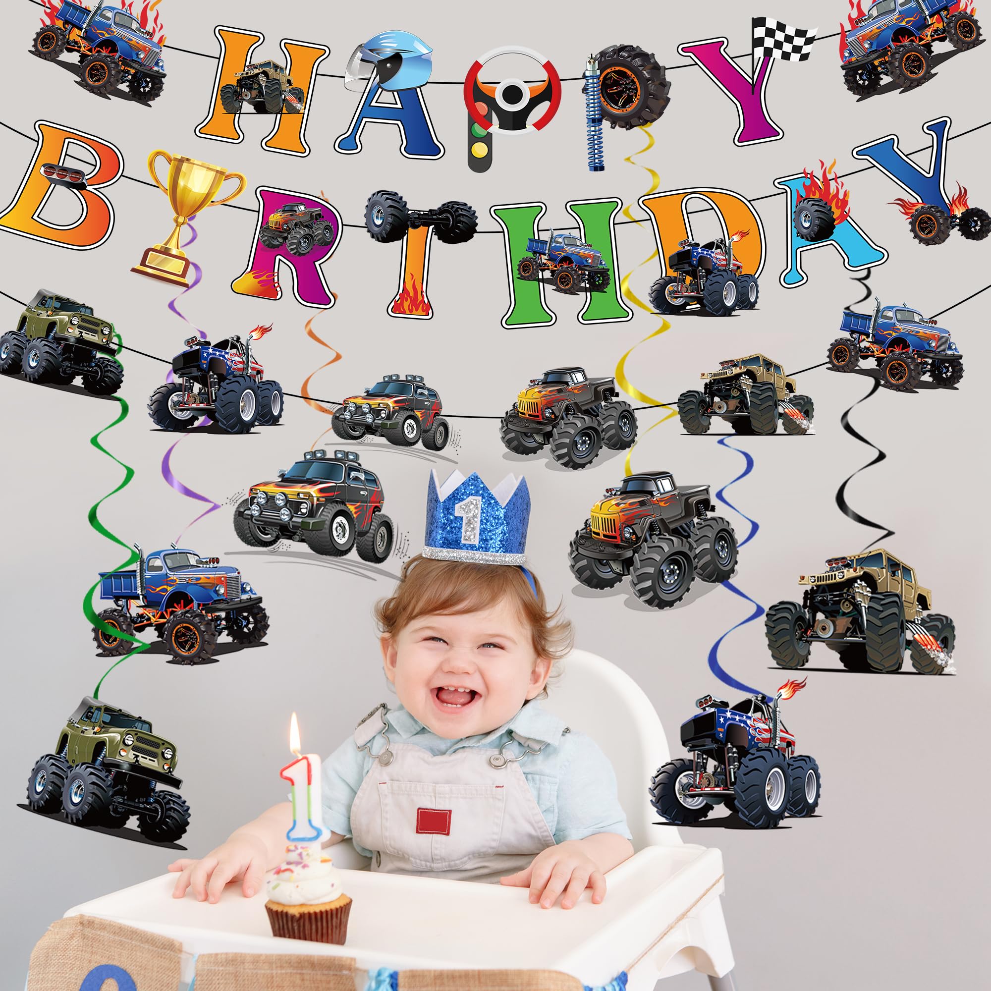 Jajajuegos monster truck banner walls and windows decor idea for photo spots.