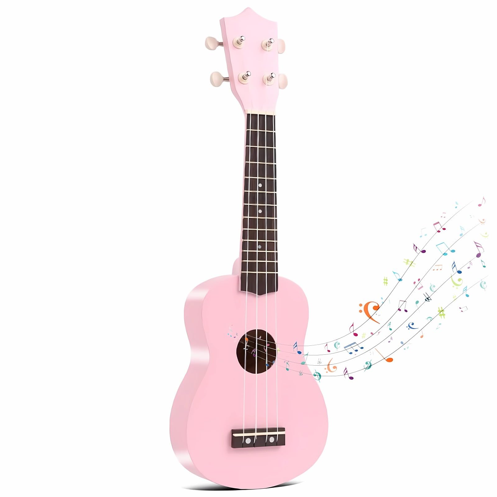 Jakeloo 21-inch carbon fibre kid guitar pink front view for beginners