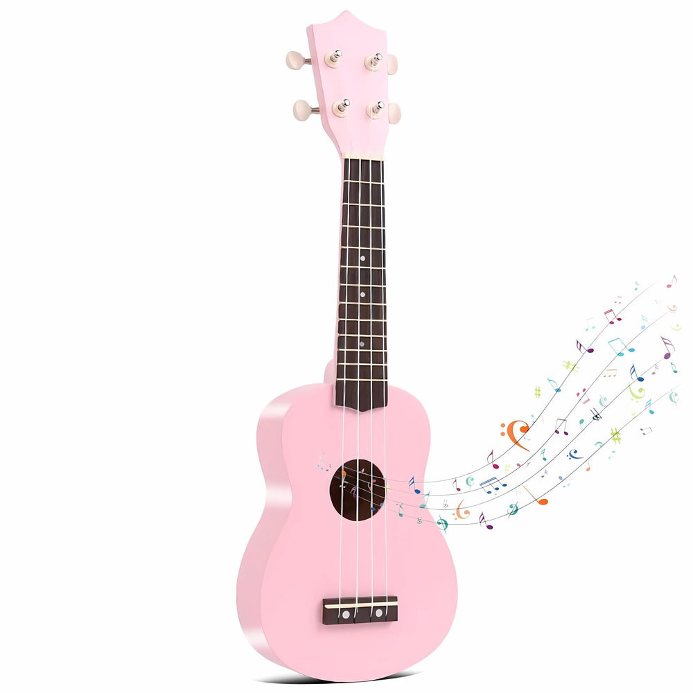 Jakeloo 21-inch carbon fibre kid guitar pink front view for beginners