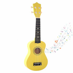 Jakeloo 21-inch wooden kids guitar yellow front view for beginner musicians.