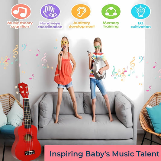 Jakeloo kids acoustic guitar back view easy grip and safe design for little hands.