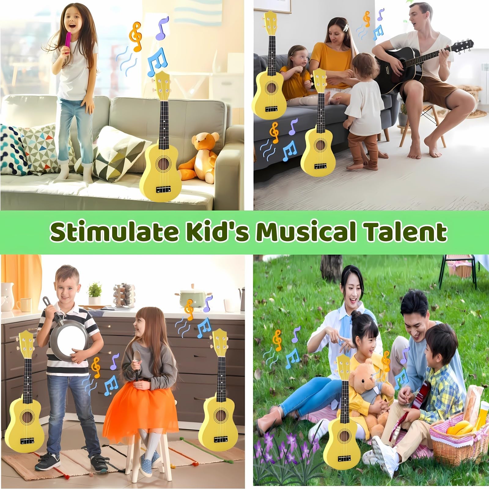 Jakeloo yellow fretboard coating view protects little fingers during playing.