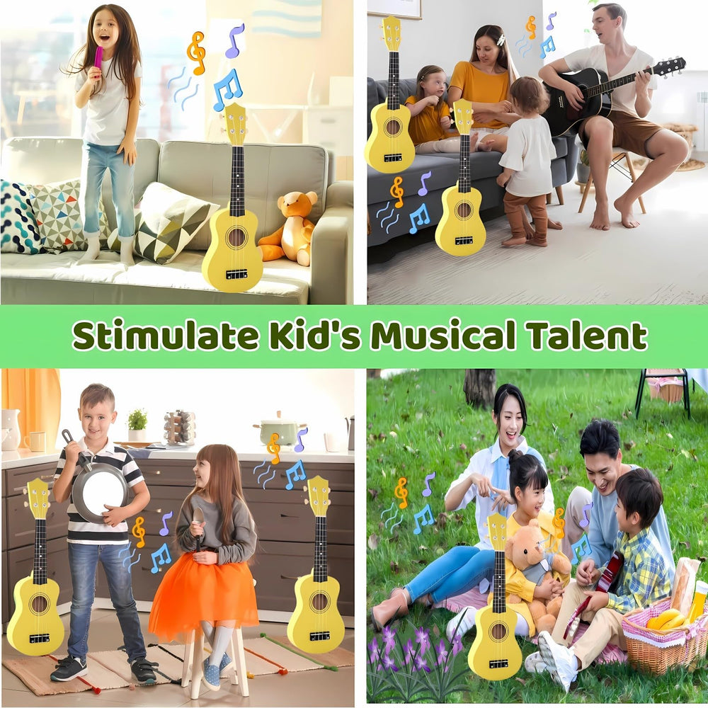 Jakeloo yellow fretboard coating view protects little fingers during playing.
