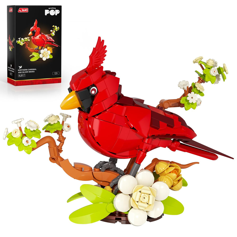 JAKI Northern Cardinal Building Set with a lifelike cardinal ready for desk display