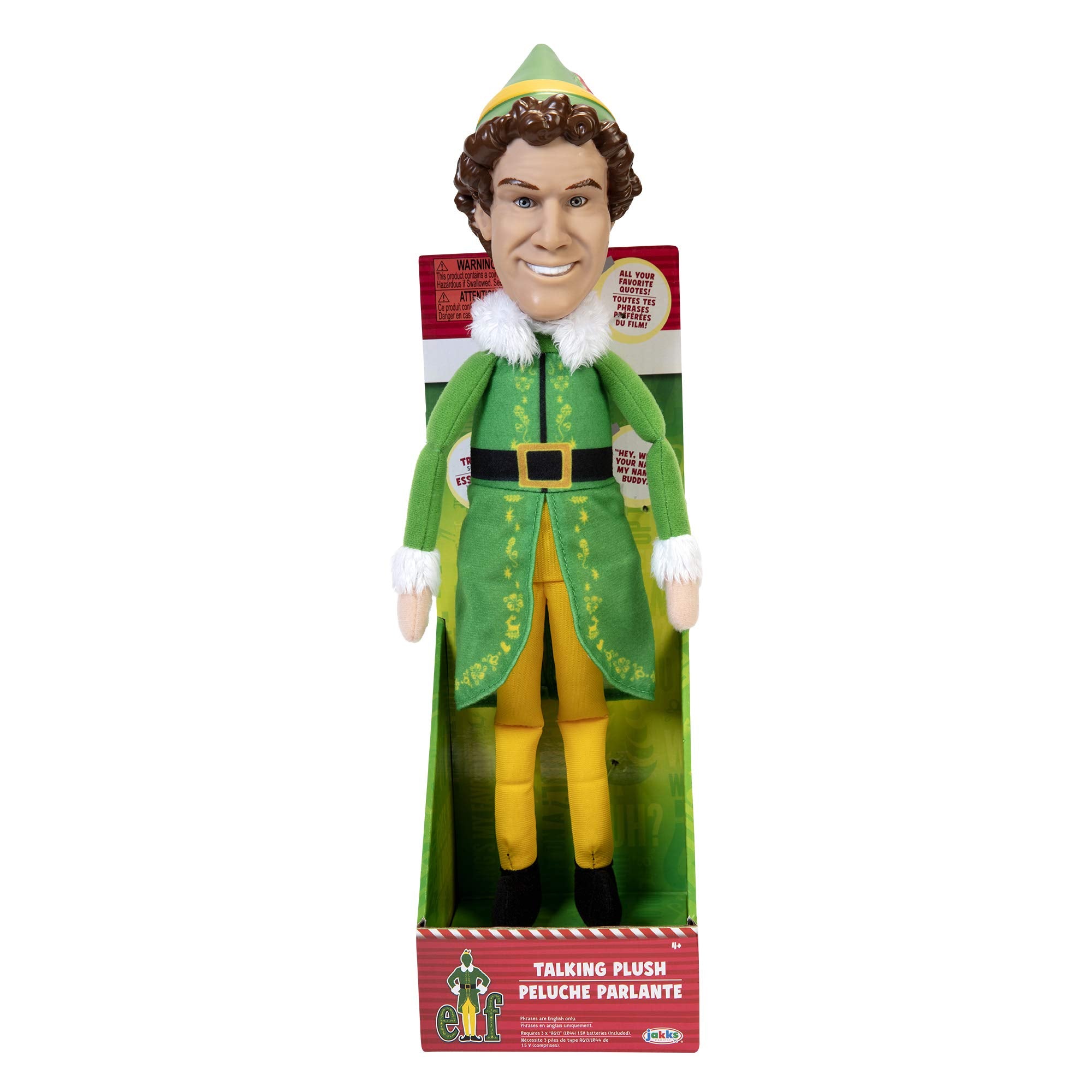 Includes familiar lines from the Elf movie delivered in playback.