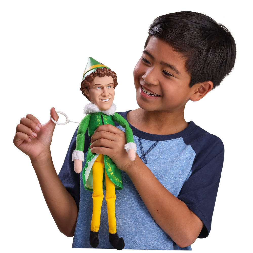Soft fabric and detailed elf costume evoke festive warmth.